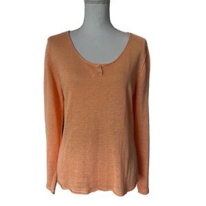 Eileen Fisher Sweater Women  Scoop neck orange 100% Linen long sleeve Size M